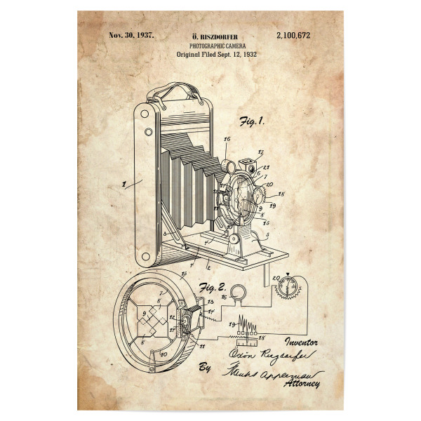 Poster "Vintage Kamera III (Antik)" artboxONE - Reise,Film,Abstrakt,Streetart - Fotoapparat,Kamera,Retro,Foto,Fotografie,Fotograf,Patent,Vintage