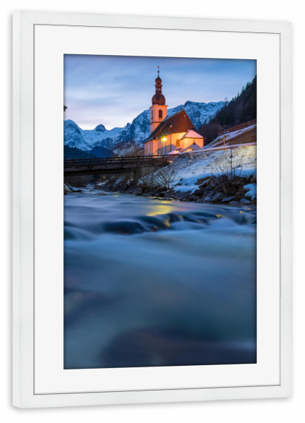Poster mit Rahmen weiß "Wintertraum in Ramsau" artboxONE - Reise - Bayern,Alpen,Berge,Deutschland,Schnee,Berchtesgaden