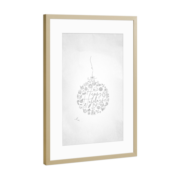 Poster mit Rahmen Gold "Pen line christmas tree toy ball" artboxONE - Schwarzweiß,Weihnachten