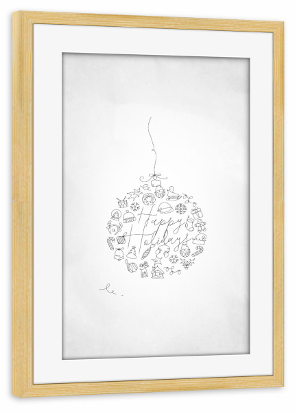 Poster mit Rahmen kiefer "Pen line christmas tree toy ball" artboxONE - Schwarzweiß,Weihnachten