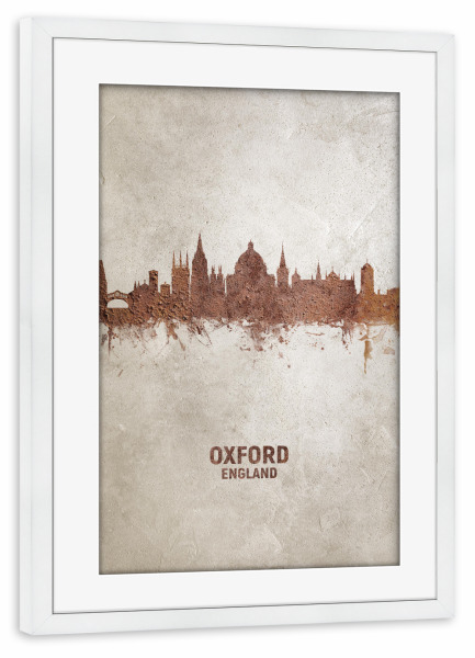 Poster mit Rahmen weiß "Oxford England Rust Skyline" artboxONE - Städte - Oxford,Oxford skyline,Rust