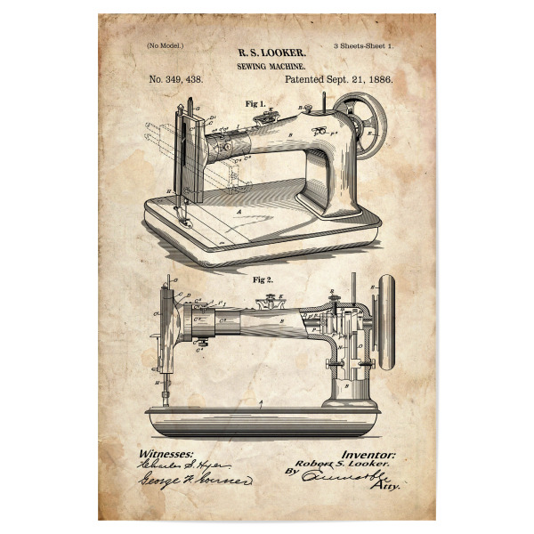 Poster "Nähmaschine (Antik)" artboxONE - Fashion - Blaupause,Entwurf,Retro,Vintage,Antike,Patent,Nähen,Schneidern,Fashion