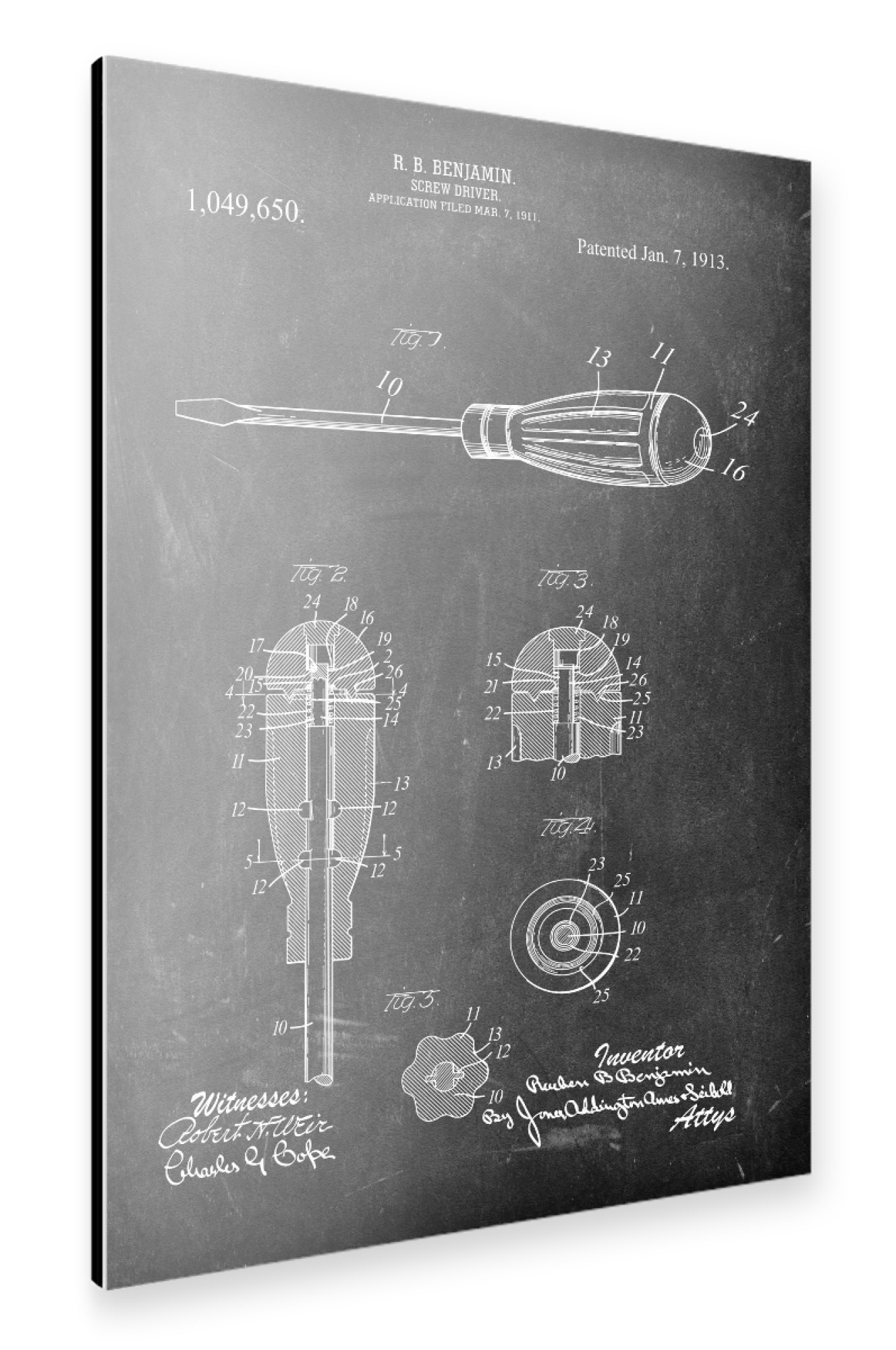 Alu-Dibond "Schraubendreher Patent (Tafel)" 30x20 cm artboxONE