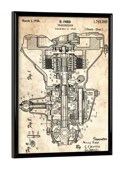 Poster mit schwarzem Rahmen "Auto Getriebe Patent (Antik)" artboxONE - Automobile,Für Papa