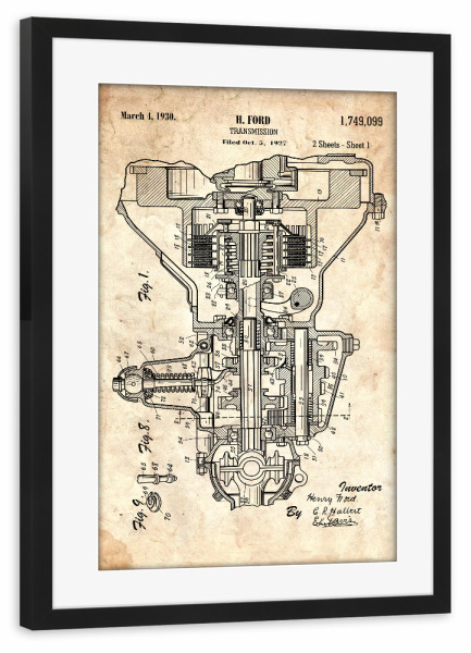 Poster mit Rahmen schwarz "Auto Getriebe Patent (Antik)" artboxONE - Automobile,Für Papa