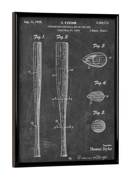 Poster mit schwarzem Rahmen "Baseballschläger Patent (Tafel)" artboxONE - Schwarzweiß,Sport