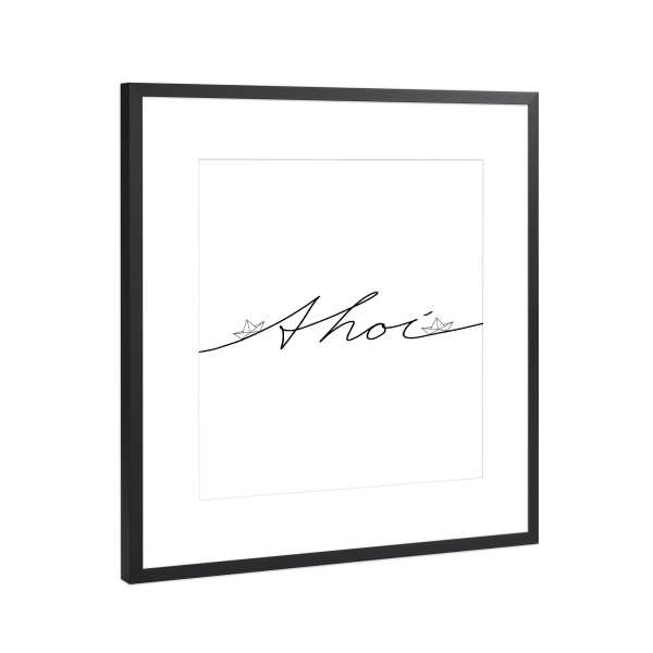Poster mit Rahmen Schwarz (Metallic) "Ahoi Ahoi" artboxONE - Typografie,Schwarzweiß - Ahoi,Papierboot,Boot