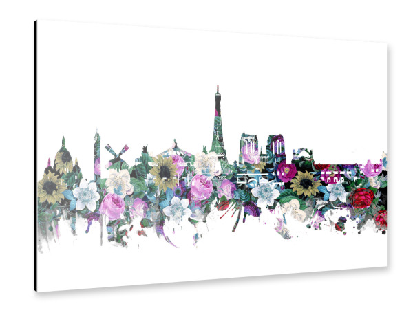 Alu-Dibond "Paris city skyline floral" 30x20 cm artboxONE