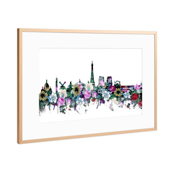 Poster mit Rahmen Kupfer "Paris city skyline floral" artboxONE - Städte,Reise,Floral,Architektur,Städte / Paris