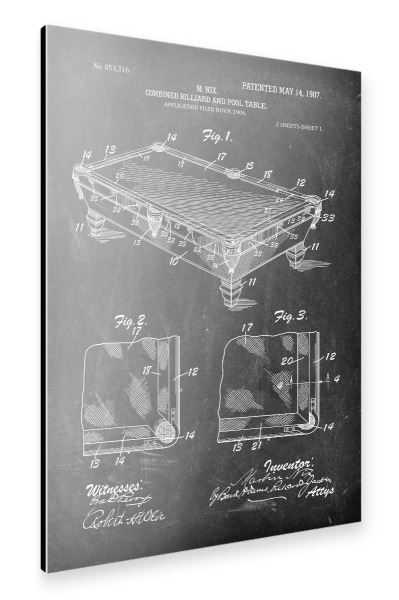 Alu-Dibond "Billardtisch Patent (Tafel)" 30x20 cm artboxONE