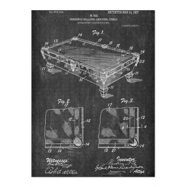 Puzzle Ravensburger "Billardtisch Patent (Tafel)" artboxONE - Schwarzweiß,Sport,Männer - Billard,Poolbillard,Pool,Sport,Queue,Patent,Entwurf,Blaupause