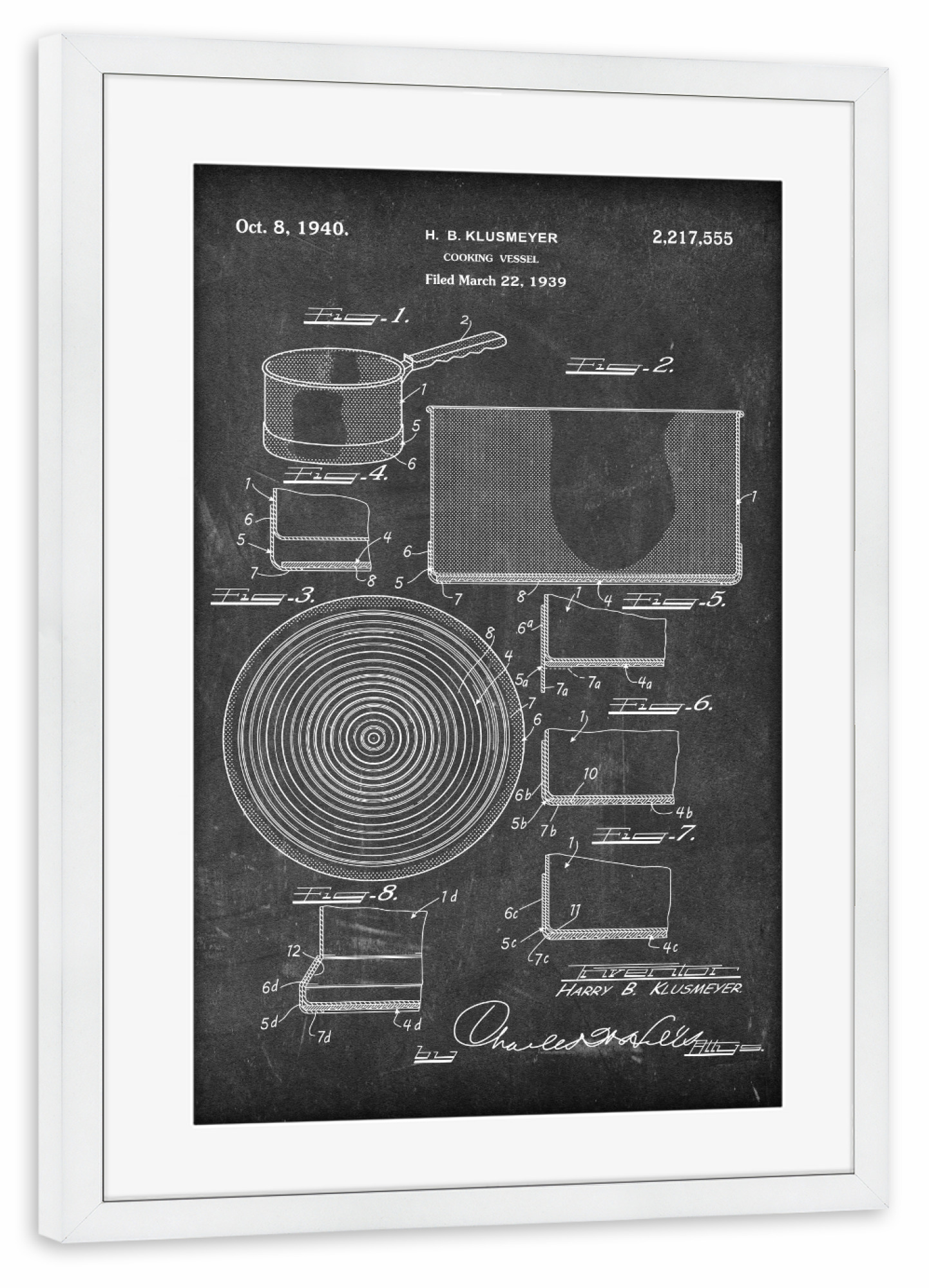 Poster mit Rahmen weiß "Kochtopf Patent (Tafel)" artboxONE - Essen & Trinken,Schwarzweiß - Küche,Kochen,Koch,Vintage,Patent,Kochtopf,Restaurant