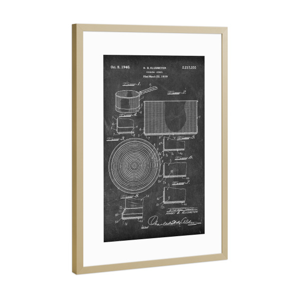 Poster mit Rahmen Gold "Kochtopf Patent (Tafel)" artboxONE - Essen & Trinken,Schwarzweiß - Küche,Kochen,Koch,Vintage,Patent,Kochtopf,Restaurant