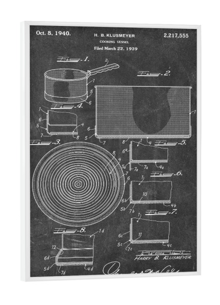 Poster mit weißem Rahmen "Kochtopf Patent (Tafel)" artboxONE - Essen & Trinken,Schwarzweiß - Küche,Kochen,Koch,Vintage,Patent,Kochtopf,Restaurant