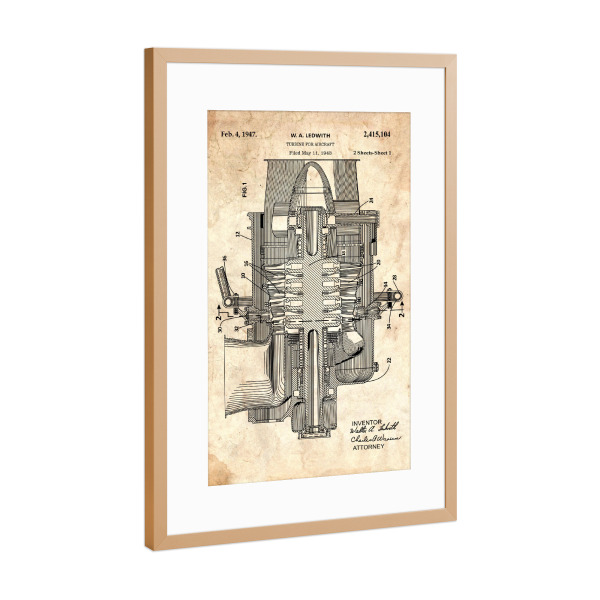 Poster mit Rahmen Kupfer "Flugzeugmotor Entwurf (Antik)" artboxONE - Reise,Für Papa