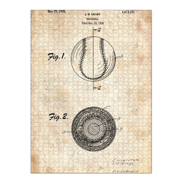 Puzzle Ravensburger "Baseball Patent III (Antik)" artboxONE - Sport - Sport,Baseball,Vintage,Retro,Patent,Blaupause,Entwurf,Usa,Fitness,America
