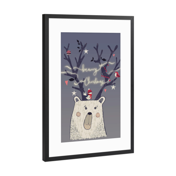 Poster mit Rahmen Schwarz (Metallic) "Bearry_Christmas" artboxONE - Schwarzweiß,Weihnachten