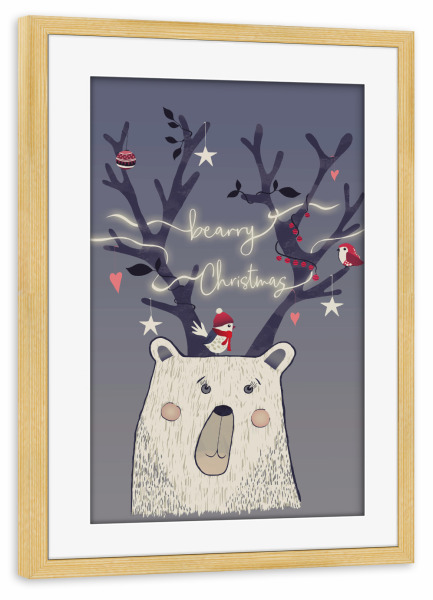 Poster mit Rahmen kiefer "Bearry_Christmas" artboxONE - Schwarzweiß,Weihnachten