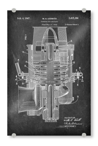 Acrylglasbild "Flugzeugmotor Entwurf (Tafel)" artboxONE - Reise,Schwarzweiß,Für Papa