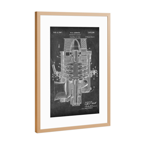 Poster mit Rahmen Kupfer "Flugzeugmotor Entwurf (Tafel)" artboxONE - Reise,Schwarzweiß,Für Papa