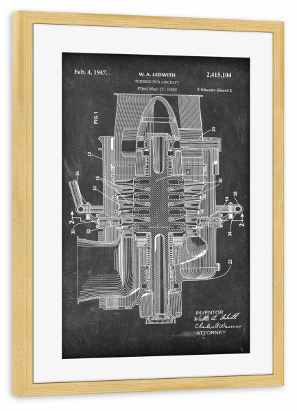 Poster mit Rahmen kiefer "Flugzeugmotor Entwurf (Tafel)" artboxONE - Reise,Schwarzweiß,Für Papa