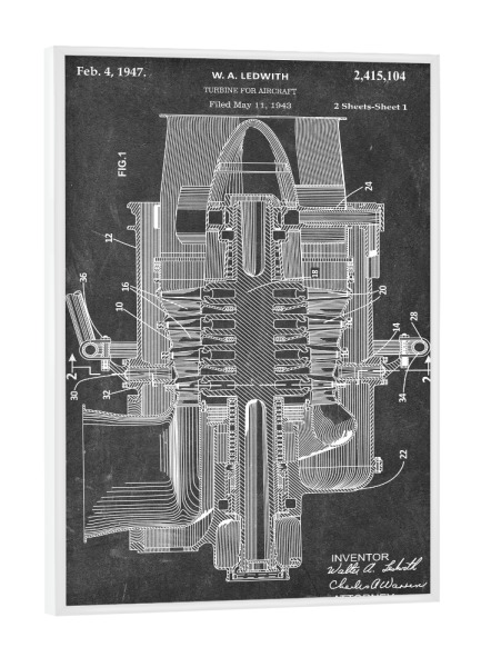 Poster mit weißem Rahmen "Flugzeugmotor Entwurf (Tafel)" artboxONE - Reise,Schwarzweiß,Für Papa