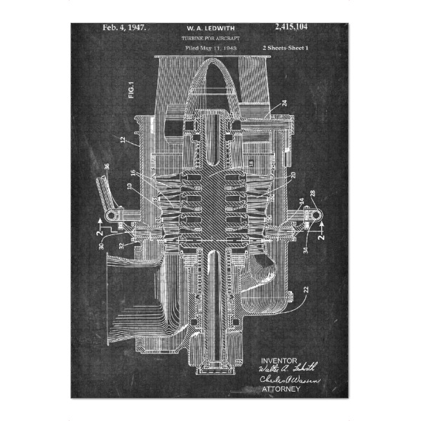 Puzzle Ravensburger "Flugzeugmotor Entwurf (Tafel)" artboxONE - Reise,Schwarzweiß,Für Papa