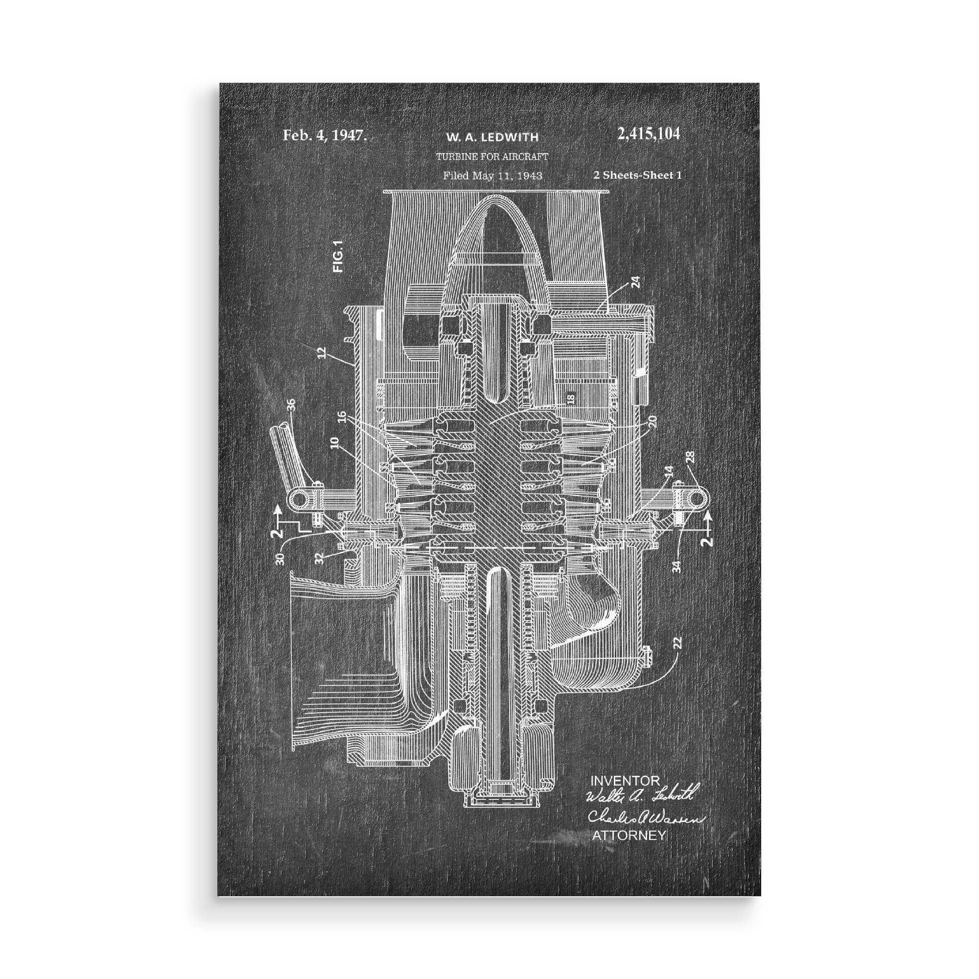 Holzbild "Flugzeugmotor Entwurf (Tafel)" artboxONE - Reise,Schwarzweiß,Für Papa
