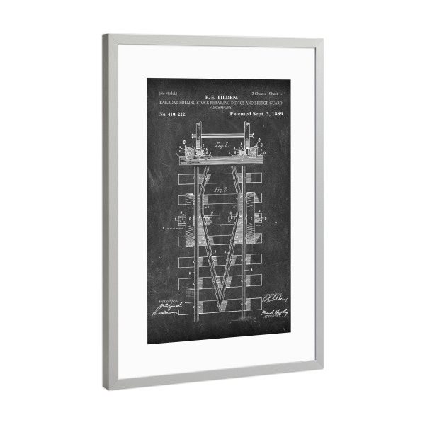 Poster mit Rahmen Silber "Eisenbahn Patent (Tafel)" artboxONE - Reise,Schwarzweiß,Für Papa