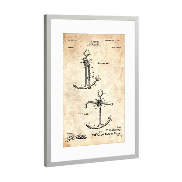 Poster mit Rahmen Silber "Anker Patent (Antik)" artboxONE - Reise,Reise / Strand und Meer