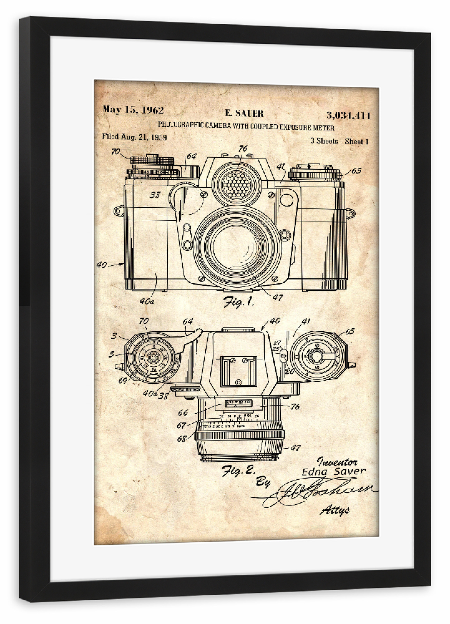 Poster mit Rahmen schwarz "Vintage Fotoapparat II (Antik)" artboxONE - Film