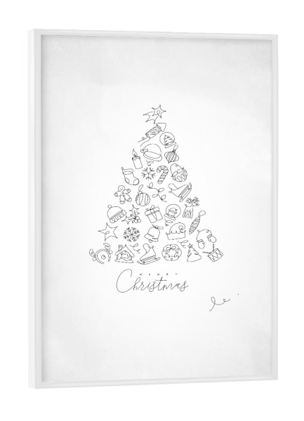 Poster mit weißem Rahmen "Pen line drawing christmas tree" artboxONE - Schwarzweiß,Weihnachten