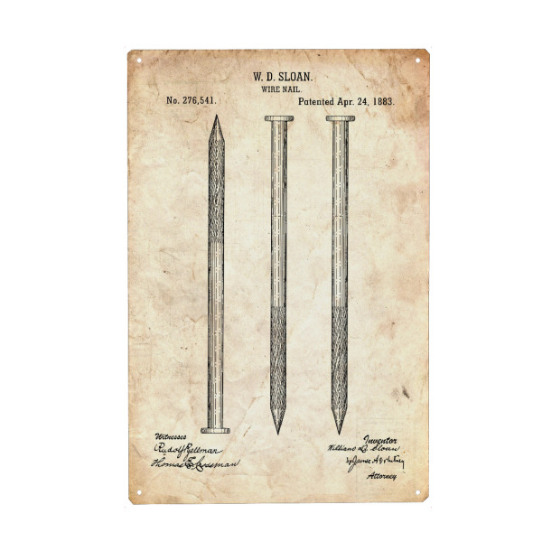 Metall Poster "Nagel Patent (Antik)" artboxONE - Für Papa - Zimmerei,Werkzeug,Patent,Retro,Entwurf,Technologie,Vater,Fachmann,Zimmerhandwerk,Nagel