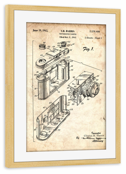 Poster mit Rahmen kiefer "Retro Fotoapparat II (Antik)" artboxONE - Reise,Film,Abstrakt,Streetart