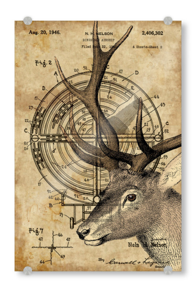 Acrylglasbild "Steampunk Hirsch - Entwurf" artboxONE - Tiere - Hirsch,Tier,Wald,Steampunk,Tierwelt,Natur,Vintage,Antik,Retro