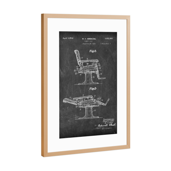 Poster mit Rahmen Kupfer "Friseurstuhl Entwurf (Tafel)" artboxONE - Abstrakt,Schwarzweiß
