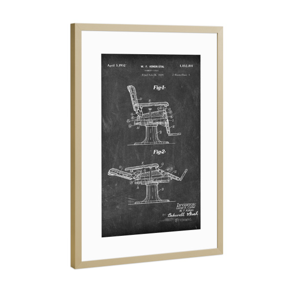 Poster mit Rahmen Gold "Friseurstuhl Entwurf (Tafel)" artboxONE - Abstrakt,Schwarzweiß