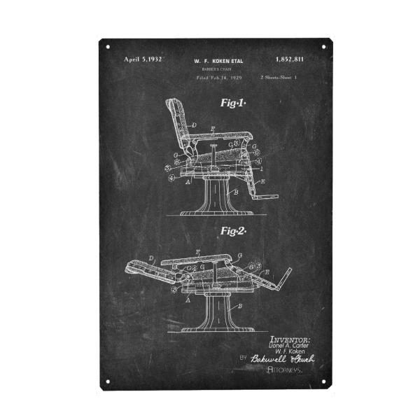 Metall Poster "Friseurstuhl Entwurf (Tafel)" artboxONE - Abstrakt,Schwarzweiß