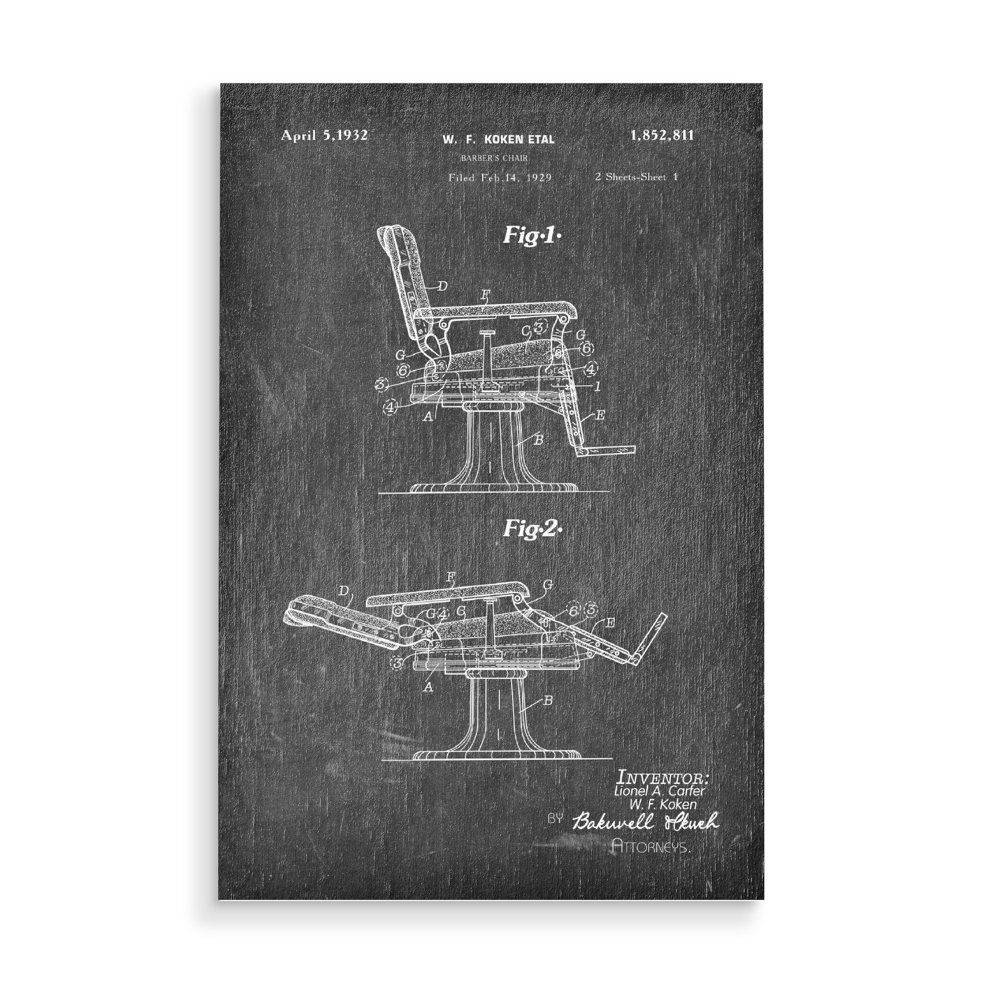 Holzbild "Friseurstuhl Entwurf (Tafel)" artboxONE - Abstrakt,Schwarzweiß