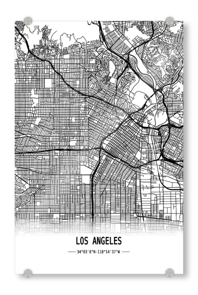 Acrylglasbild "Los Angeles Retro Map" artboxONE - Städte,Schwarzweiß,Städte / Los Angeles,Kartografie