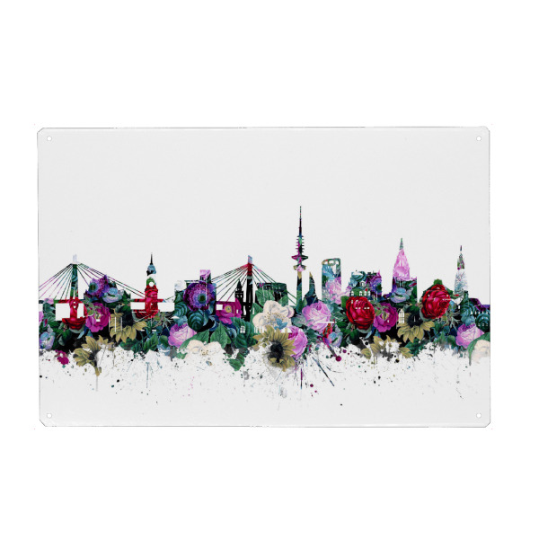 Metall Poster "Hamburg city skyline floral" artboxONE - Städte,Städte / Hamburg,Reise,Floral