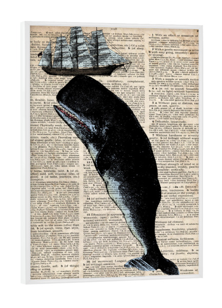 Poster mit weißem Rahmen "Riesiger Wal" artboxONE - Tiere - Meer,Ozean,Wal,Nautisch,Antik,Wörterbuch