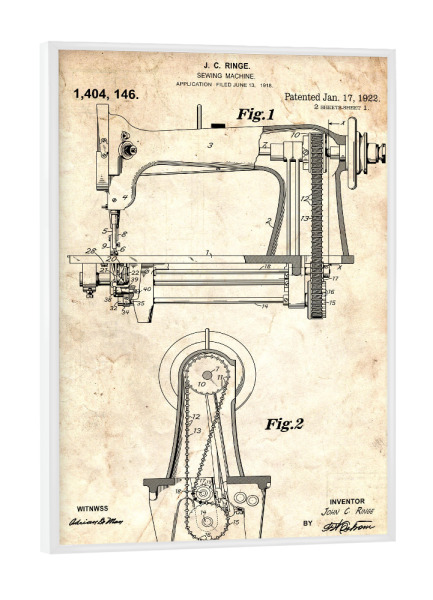 Poster mit weißem Rahmen "Antike Nähmaschine (Antik)" artboxONE - Abstrakt,Fashion