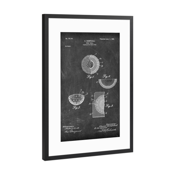 Poster mit Rahmen Schwarz (Metallic) "Golfball Entwurf (Tafel)" artboxONE - Schwarzweiß,Sport