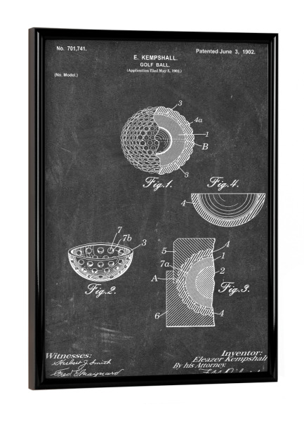 Poster mit schwarzem Rahmen "Golfball Entwurf (Tafel)" artboxONE - Schwarzweiß,Sport - Golfschläger,Patent,Golf,Vintage,Sport,Retro,Blaupause,Golfer