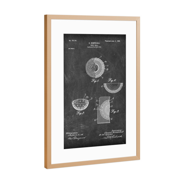 Poster mit Rahmen Kupfer "Golfball Entwurf (Tafel)" artboxONE - Schwarzweiß,Sport - Golfschläger,Patent,Golf,Vintage,Sport,Retro,Blaupause,Golfer