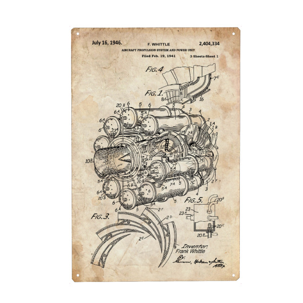 Holzbild "Flugzeugmotor Patent (Antik)" artboxONE - Reise