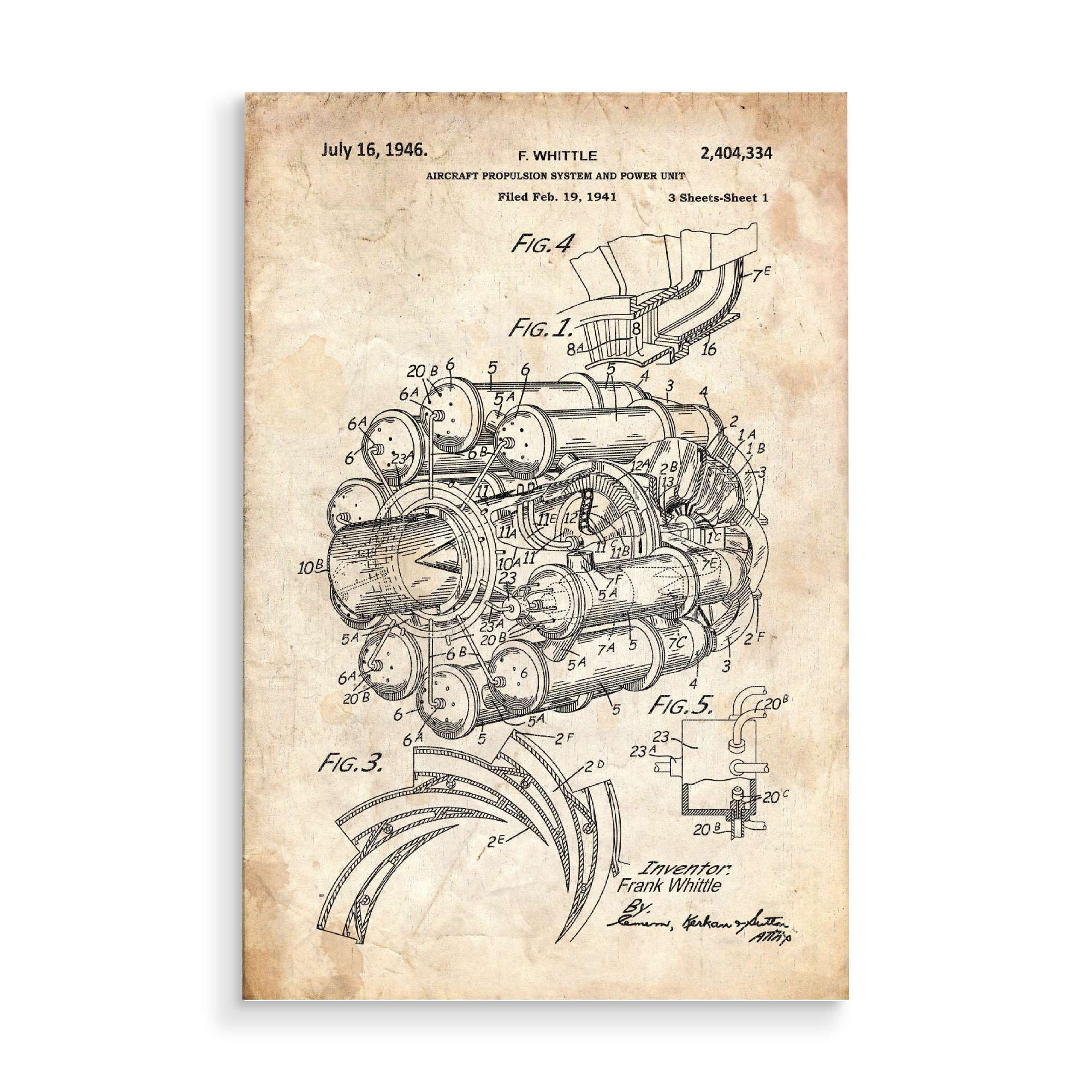 Holzbild "Flugzeugmotor Patent (Antik)" artboxONE - Reise