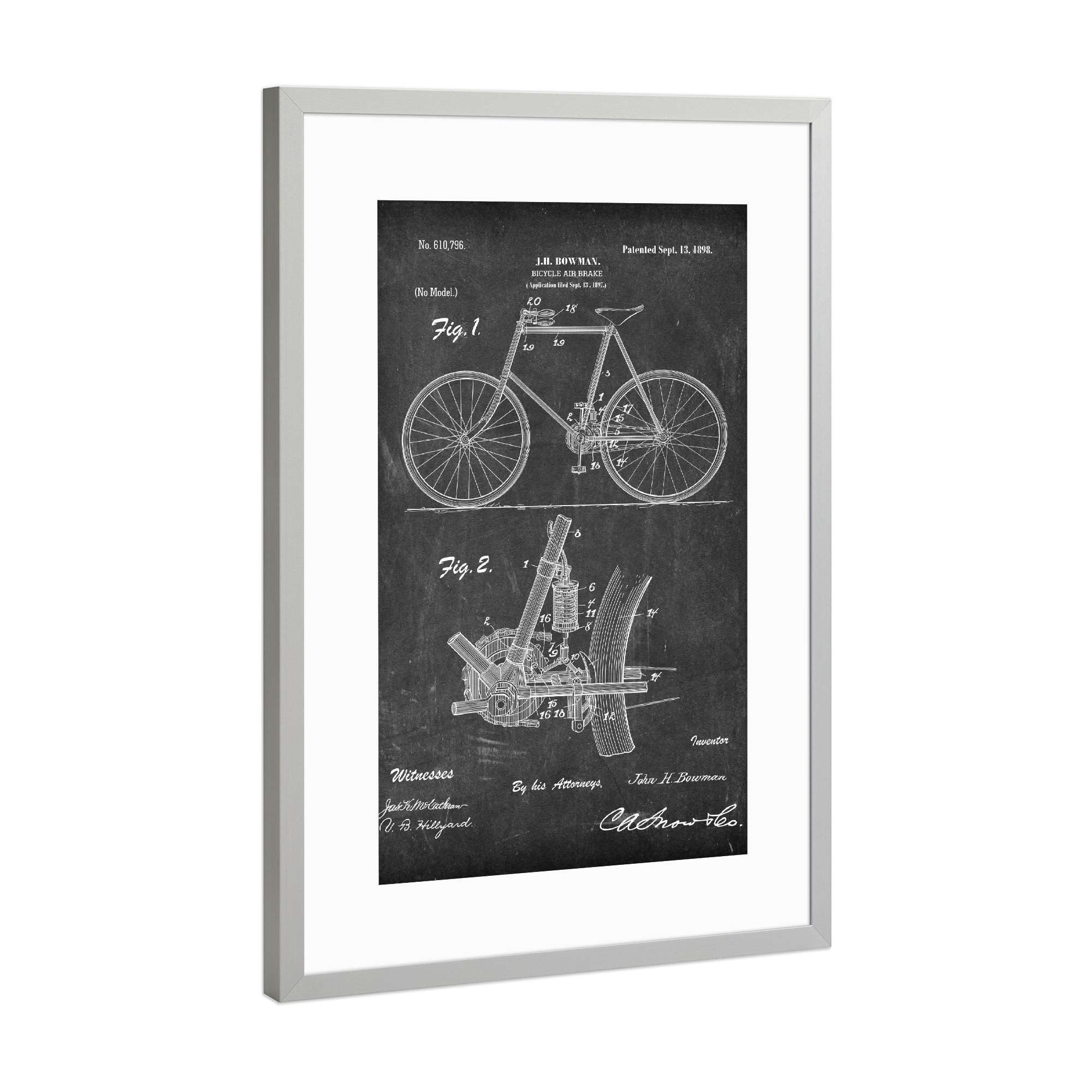 Poster mit Rahmen Silber "Vintage Fahrrad VII (Tafel)" artboxONE - Schwarzweiß,Sport