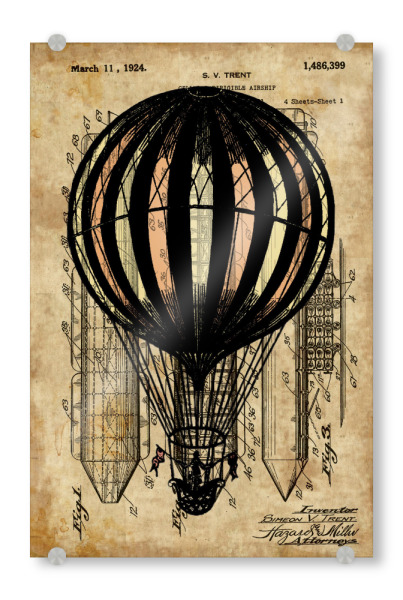 Acrylglasbild "Antik Heißluftballon" artboxONE - Reise - Heißluftballon,Luftfahrzeug,Steampunk,Vintage,Retro,Viktorianisch,Entwurf